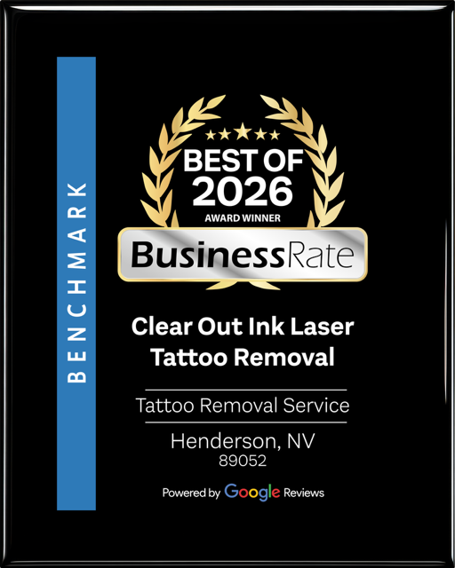 BusinessRate Best Of 2026 Award Winner plaque for Clear Out Ink Laser Tattoo Removal in Henderson, Nevada